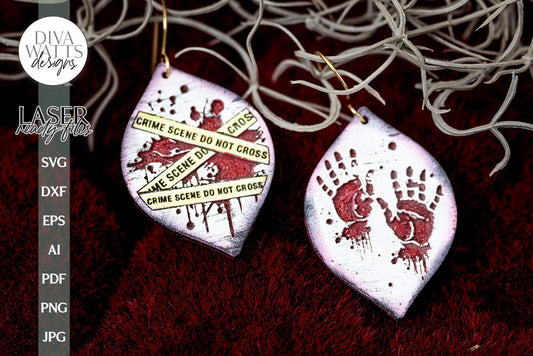 True Crime Earrings Glowforge SVG Crime Scene Tape and Bloody Hands Glowforge Earrings SVG Earrings for Halloween Hand Print Earrings SVG