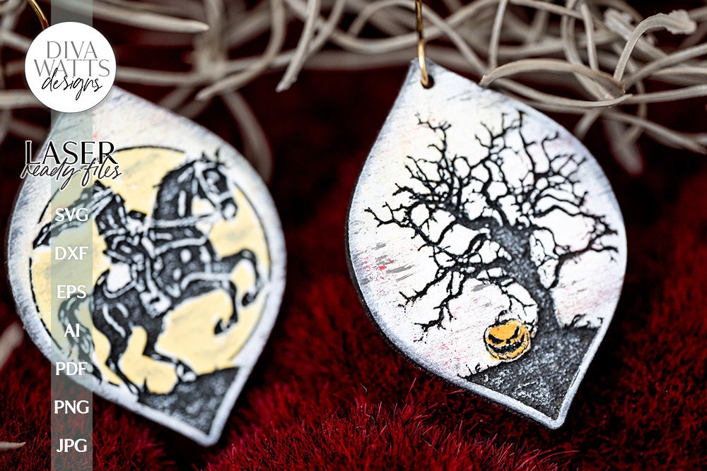 Sleepy Hollow Earrings SVG Headless Horseman Earrings Glowforge Earrings Sleepy Hollow Halloween Earrings For Laser