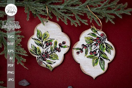 Mistletoe Earrings SVG For Laser Earrings With Mistletoe Glowforge Earrings For Christmas Mistletoe Earrings Winter Floral svg For Earrings