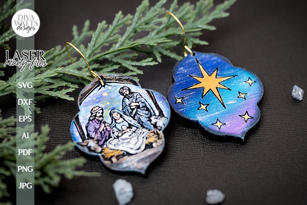 Nativity Scene Earrings SVG For Laser Earrings With Jesus Glowforge Earrings For Christmas Manger Earrings Nativity Earrings SVG Jesus