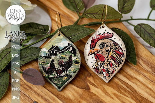 Chickens In Barnyard Earrings Glowforge SVG Laser Cutting File For Chicken Earrings Farm Earrings for Glowforge Cute Chicken Earrings SVG