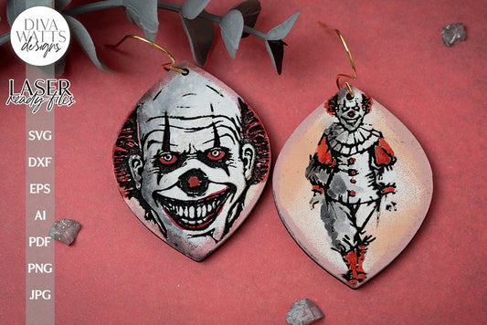 Creepy Clown Earrings SVG For Laser Earrings With Clown for Halloween Earrings For Glowforge Clown Earrings SVG Halloween Clown svg Earrings