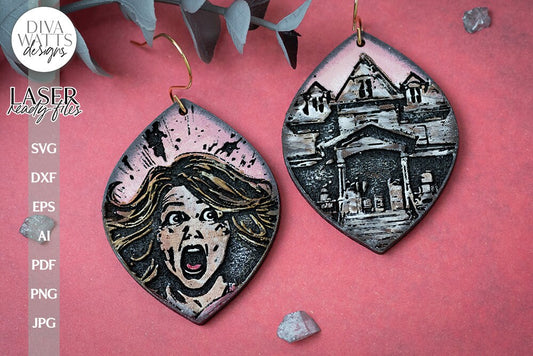 Haunted House Earrings SVG For Laser Earrings With Haunted House for Halloween Earrings For Glowforge Scary Earrings SVG Halloween Earrings