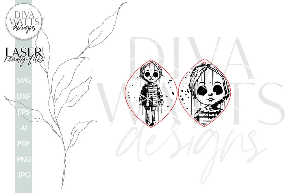 Creepy Doll Earrings SVG For Laser Earrings With Scary Doll for Halloween Earrings For Glowforge Evil Doll Earrings SVG Halloween Earrings