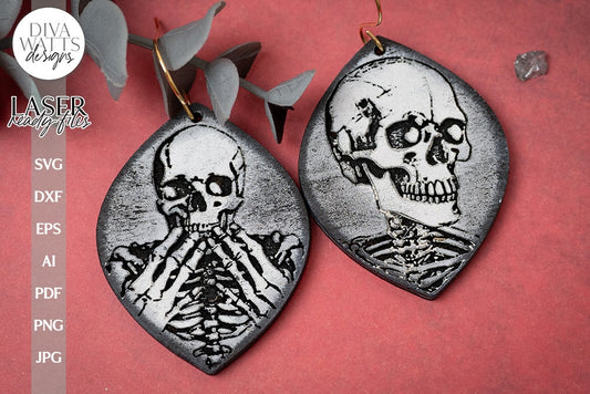 Skeleton Earrings SVG For Laser Earrings With Skeleton for Halloween Earrings For Glowforge Skeleton Earrings SVG Halloween Earrings