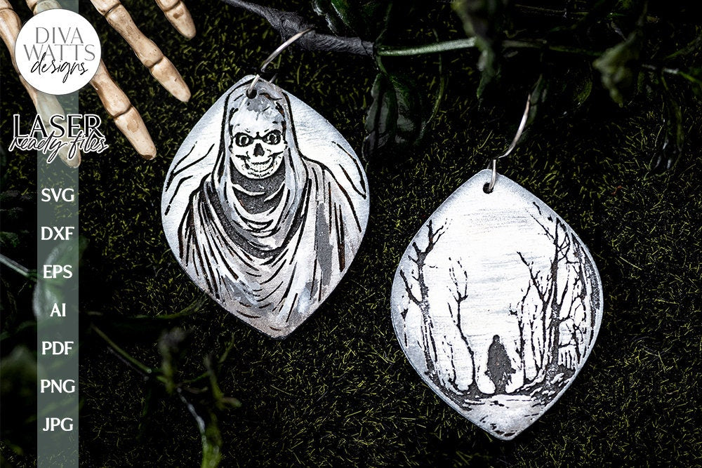 Haunted Forest Earrings SVG For Laser Earrings With Skeleton for Halloween Earrings For Glowforge Spooky Forest Earrings SVG Halloween