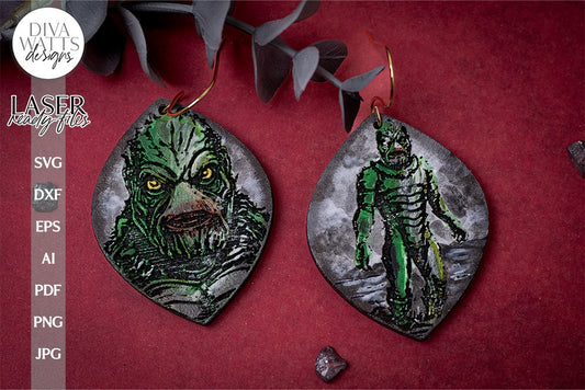 Swamp Creature Earrings SVG For Laser Earrings With Swamp Creature for Halloween Earrings Glowforge Swamp Creature Earrings SVG Halloween