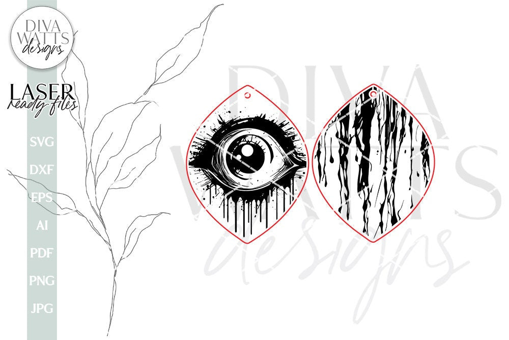 Fear Earrings SVG For Laser Earrings With Scary Eyeball for Halloween Earrings Glowforge Scared Eye Earrings SVG Halloween Earrings SVG