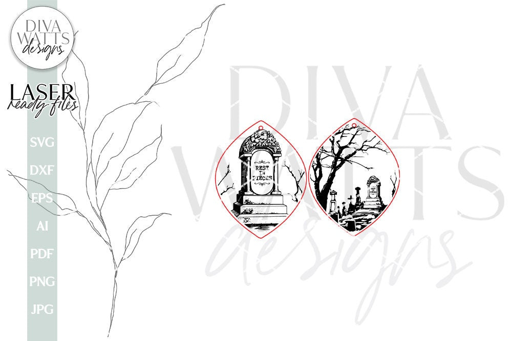 Cemetery Earrings SVG For Laser Earrings With Tombstone for Halloween Earrings For Glowforge Headstone Earrings SVG Halloween Earrings Grave