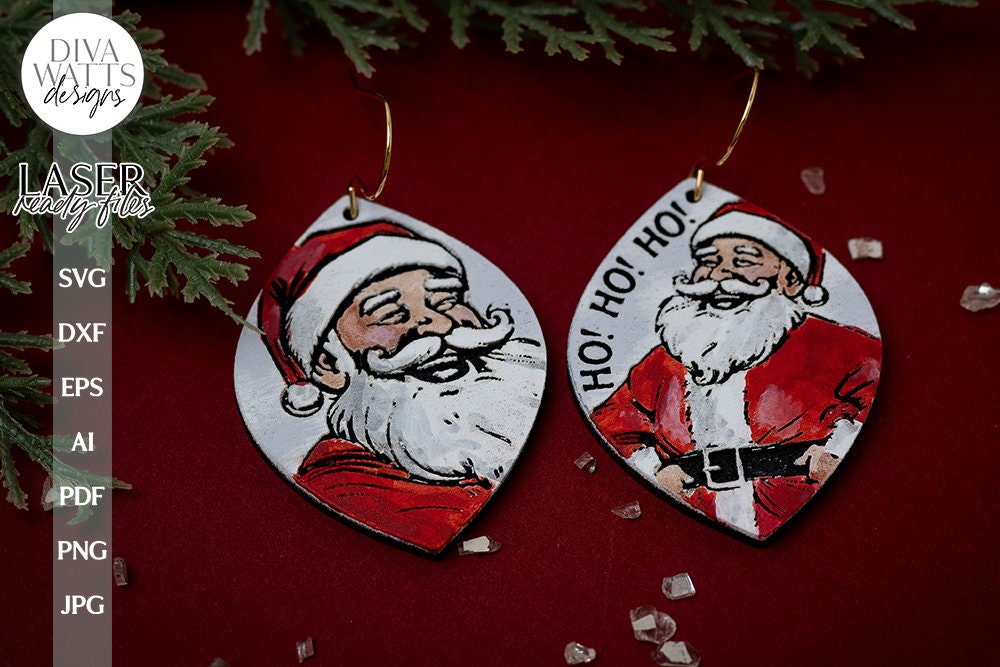 Santa Claus Earrings SVG For Laser Earrings With Santa Glowforge Earrings Christmas SVG ho ho ho Earrings For Glowforge Santa Earrings svg