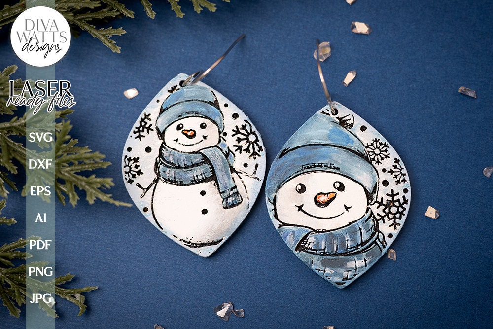 Cute Snowman Earrings SVG For Laser Earrings With Snowman Glowforge Earrings Christmas SVG Winter Earrings For Glowforge Snowman SVG