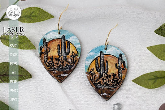 Southwest Desert Earrings For Laser Cactus Earrings for Glowforge Earrings Southwest Cactus Earrings SVG For Laser Earrings SVG Glowforge