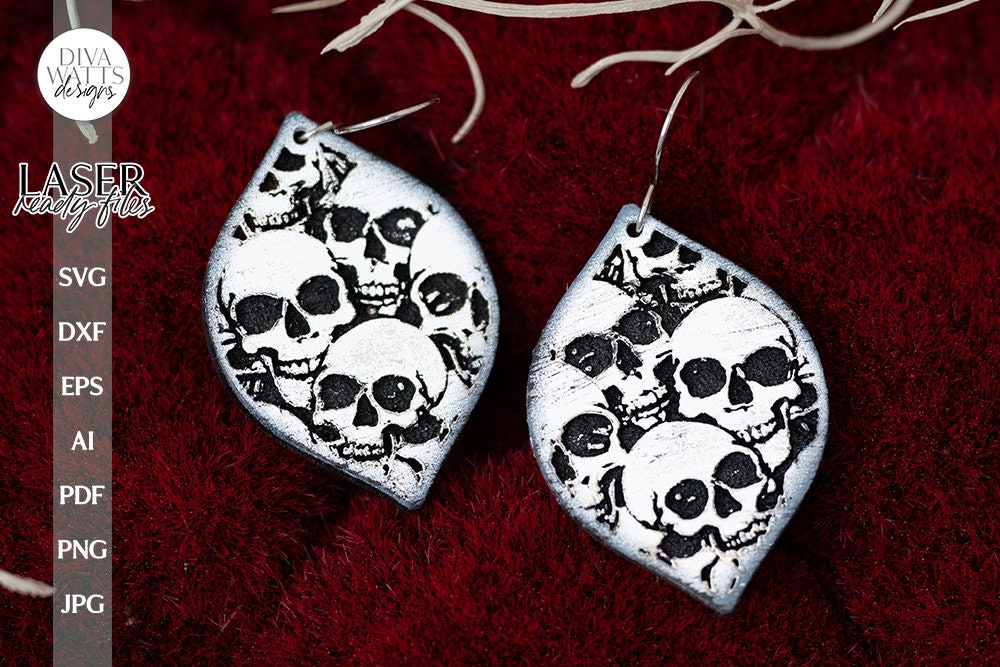 Skulls Earrings SVG For Laser Earrings With Skull for Halloween Earrings For Glowforge Skull Earrings SVG Halloween Skeleton svg Earrings