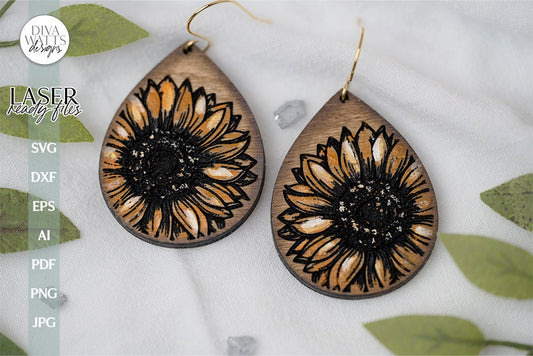 Sunflower Earrings SVG For Laser Sunflowers Earrings For Glowforge Sunflower Earrings For Laser Glowforge Earrings With Flower Earrings SVG