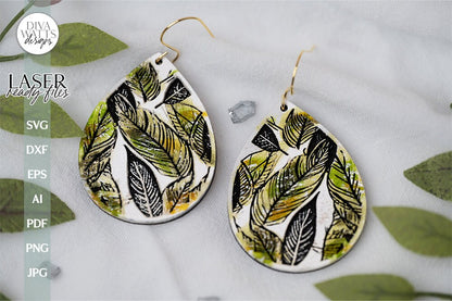 Boho Earrings SVG With Leaves For Glowforge Laser Earrings With Leaves Pattern SVG For Earrings For Glowforge Leaf Earrings svg