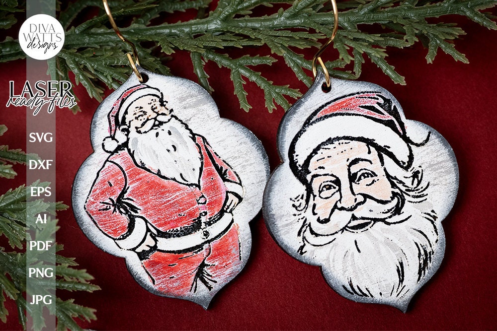 Santa Claus Earrings SVG For Laser Earrings With Santa Glowforge Earrings Christmas SVG Santa Earrings For Glowforge Santa Earrings svg