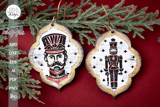 Nutcracker Earrings SVG For Laser Earrings With Nutcracker Glowforge Earrings Christmas SVG Santa Earrings For Glowforge Nutcracker SVG