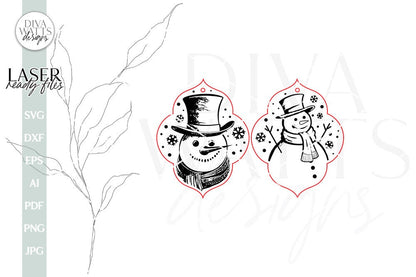 Snowman Earrings SVG For Laser Earrings With Snowman Glowforge Earrings Christmas SVG Winter Earrings For Glowforge Snowman SVG Earrings