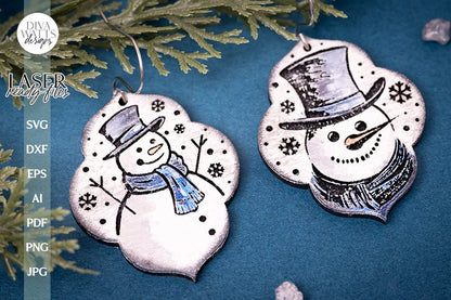Snowman Earrings SVG For Laser Earrings With Snowman Glowforge Earrings Christmas SVG Winter Earrings For Glowforge Snowman SVG Earrings
