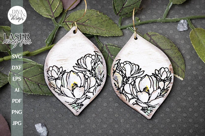 Magnolia Earrings SVG For Laser Earrings With Flowers Glowforge Earrings Magnolia Earrings For Glowforge Floral SVG Earrings File For Laser