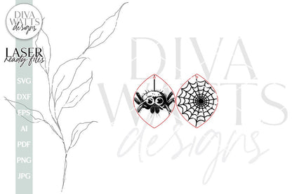 Spider And Web Earrings SVG For Laser Earrings With Spider for Halloween Earrings For Glowforge Spiderweb Earrings SVG Halloween Earring SVG