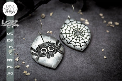 Spider And Web Earrings SVG For Laser Earrings With Spider for Halloween Earrings For Glowforge Spiderweb Earrings SVG Halloween Earring SVG