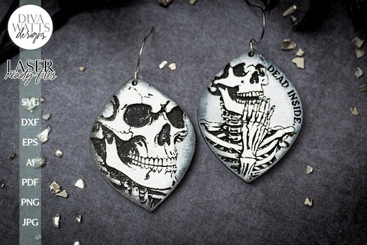Skeleton Earrings SVG For Laser Earrings With Skeletons for Halloween Earrings For Glowforge Dead Inside Earrings SVG Halloween Earring SVG
