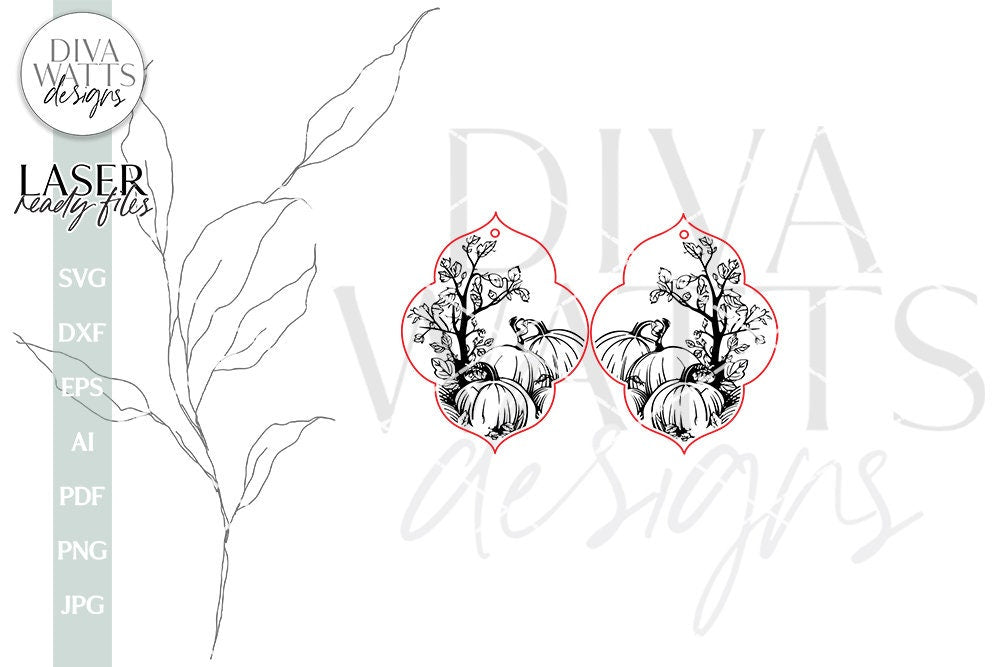 Pumpkin Earrings SVG For Laser Earrings With Fall Leaves for Halloween Earrings For Glowforge Fall Pumpkin Earrings SVG Fall Pumpkins