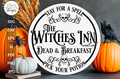 Witches Inn SVG For Halloween Door Hanger SVG Witch Sign Front Door Sign Halloween Witches Inn SVG Skull Door Hanger Sign For Halloween