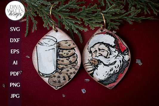 Santa Milk And Cookies Earrings SVG For Laser Earrings With Santa Glowforge Earrings Christmas SVG Milk and Cookie Earrings Glowforge SVG