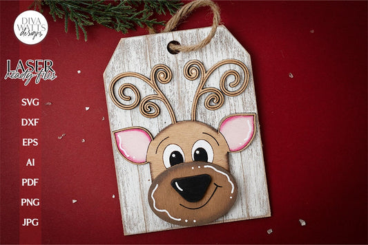 Reindeer SVG For Laser Christmas Tree Ornament SVG For Glowforge Christmas Tag SVG Reindeer Ornament For Laser svg Christmas Reindeer Tag