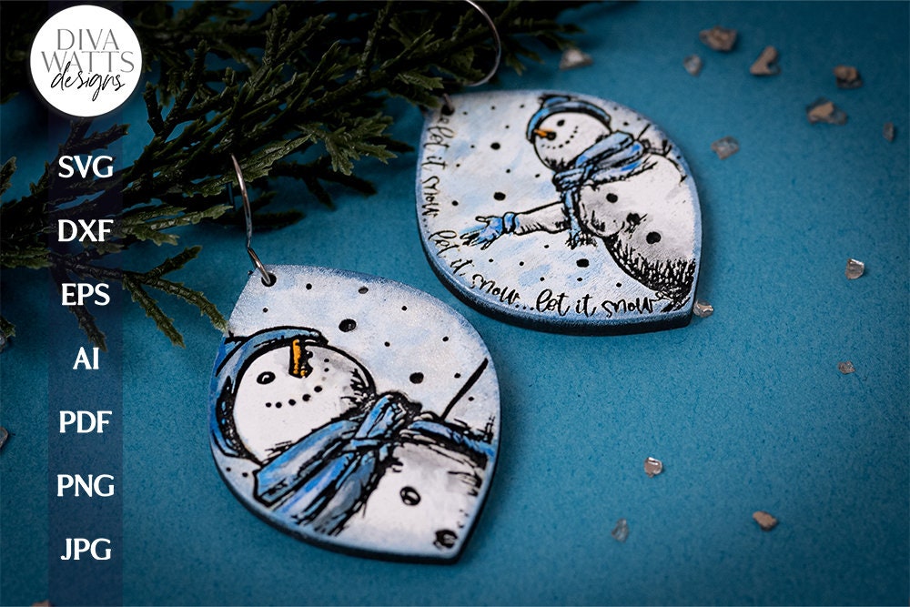 Let It Snow Earrings SVG For Laser Glowforge Snowman Earrings For Winter Snowman Earrings SVG Let It Snow Glowforge svg For Earrings Winter