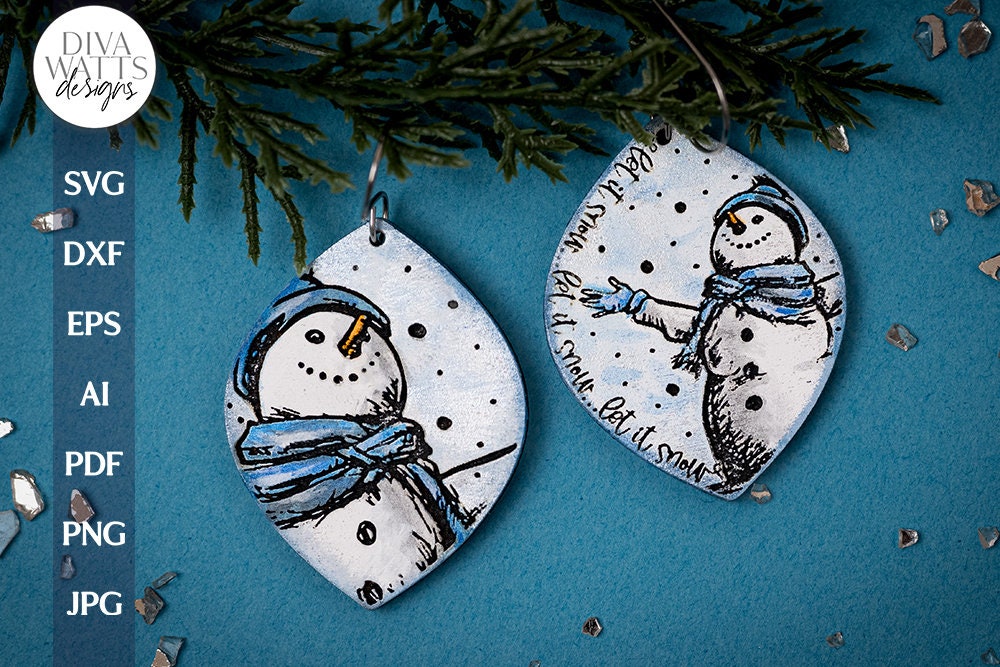 Let It Snow Earrings SVG For Laser Glowforge Snowman Earrings For Winter Snowman Earrings SVG Let It Snow Glowforge svg For Earrings Winter