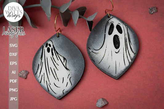 Ghost Earrings SVG For Laser Earrings With Ghost Face for Halloween Earrings For Glowforge Scary Earrings SVG Halloween Ghost Earrings