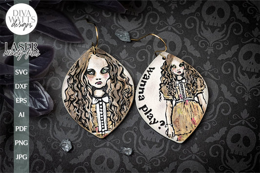 Creepy Doll SVG Laser Earrings For Glowforge Halloween Doll SVG For Laser Creepy Doll Earrings SVG for Glowforge Earrings For Halloween