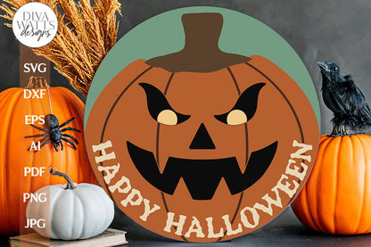 Happy Halloween SVG For Halloween Shirt With Scary Jack-O-Lantern Door Hanger For Halloween SVG With Pumpkin Face For Pumpkin Shirt SVG