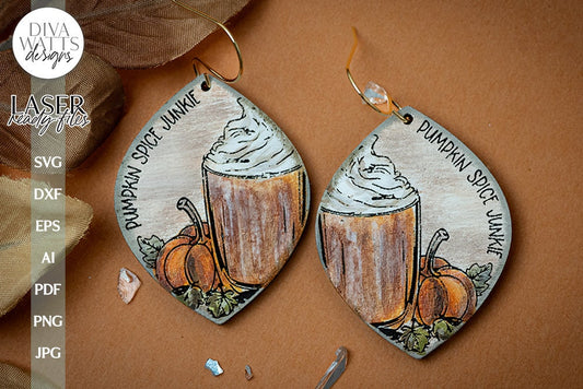 Pumpkin Spice Junkie Earrings SVG For Laser Fall Earrings Pumpkin Spice Latte Glowforge Earrings SVG For Laser Pumpkin Earrings SVG Autumn