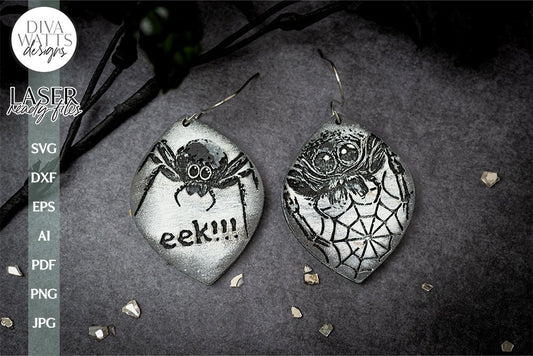 Spider Earrings SVG For Laser Earrings With Spider Web for Halloween Earrings For Glowforge Spiders Earrings SVG Halloween Earrings Eek svg