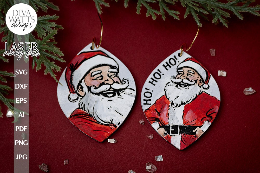 Santa Claus Earrings SVG For Laser Earrings With Santa Glowforge Earrings Christmas SVG ho ho ho Earrings For Glowforge Santa Earrings svg