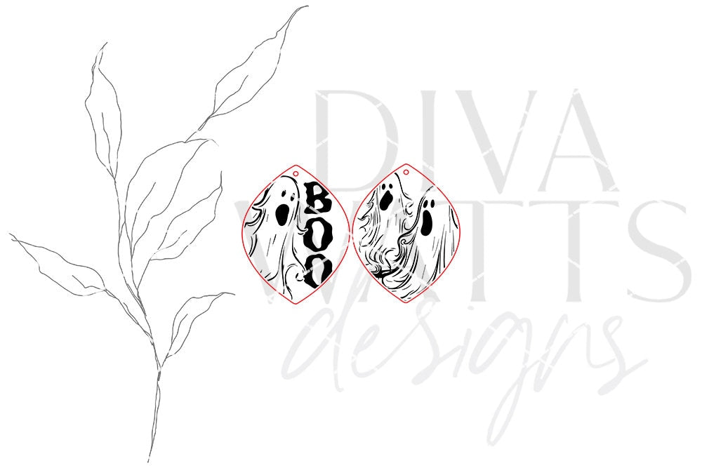 Ghost Earrings SVG For Laser Earrings With Ghost Face for Halloween Earrings For Glowforge Boo Earrings SVG Halloween Boo Ghost Earrings