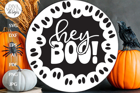 Hey Boo Ghost SVG Halloween Round Design With Ghosts SVG Design For Door Hanger With Ghosts For Halloween Ghosts Design For Front Door SVG