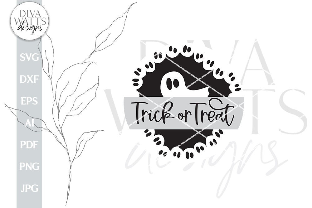 Trick Or Treat SVG For Halloween Ghost Door Hanger For Halloween Ghosts Trick Or Treat Front Door Sign For Halloween SVG With Ghosts SVG