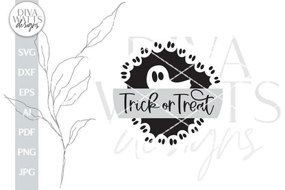 Trick Or Treat SVG For Halloween Ghost Door Hanger For Halloween Ghosts Trick Or Treat Front Door Sign For Halloween SVG With Ghosts SVG