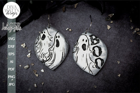 Boo Ghost Earrings SVG For Laser Earrings With Ghosts for Halloween Earrings For Glowforge Boo Earrings SVG Halloween Earring SVG With Ghost