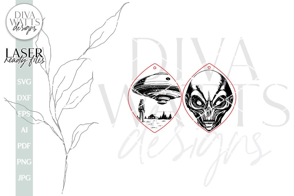 Alien Earrings SVG For Laser Earrings With Space Ship for Halloween Earrings For Glowforge Alien Earrings SVG Halloween Earring SVG