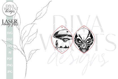 Alien Earrings SVG For Laser Earrings With Space Ship for Halloween Earrings For Glowforge Alien Earrings SVG Halloween Earring SVG