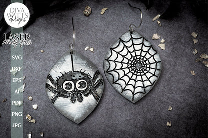 Spider And Web Earrings SVG For Laser Earrings With Spider for Halloween Earrings For Glowforge Spiderweb Earrings SVG Halloween Earring SVG