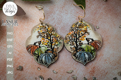Pumpkin Earrings SVG For Laser Earrings With Fall Leaves for Halloween Earrings For Glowforge Fall Pumpkin Earrings SVG Fall Pumpkins