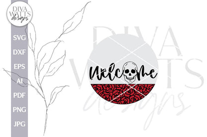 Welcome SVG With Skull and Roses For Halloween Door Hanger SVG With Skull Welcome With Roses For Front Door Sign With Skull SVG For Fall