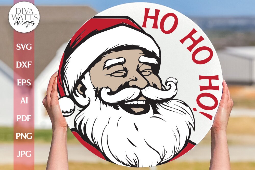 Ho Ho Ho SVG Christmas Door Hanger With Santa Face SVG Welcome Christmas SVG Santa Door Hanger svg Santa Claus Front Door Sign For Winter